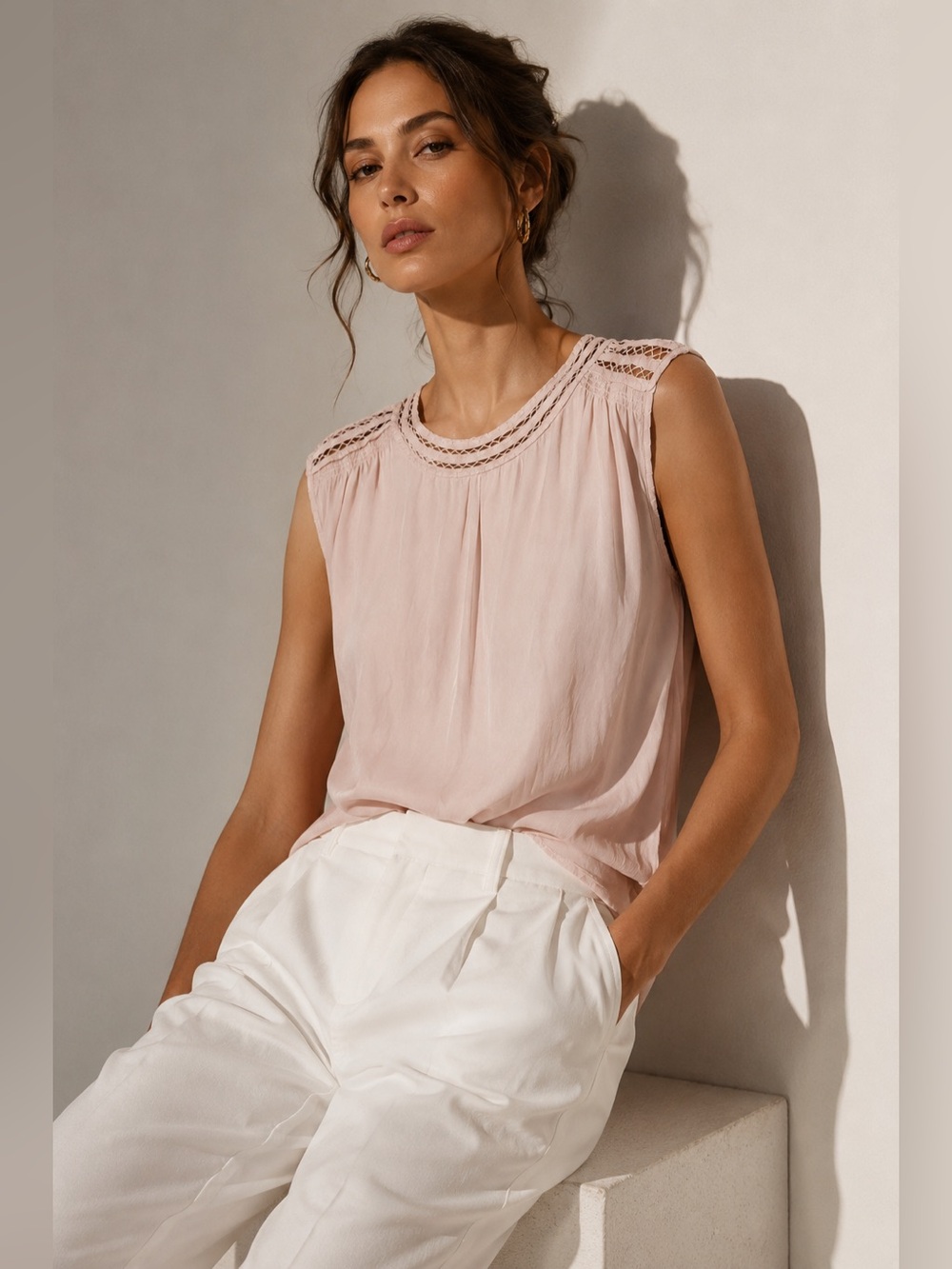 ✨ Reiss Blush Pink 100% Viscose Sleeveless Blouse | Draped Top US 8